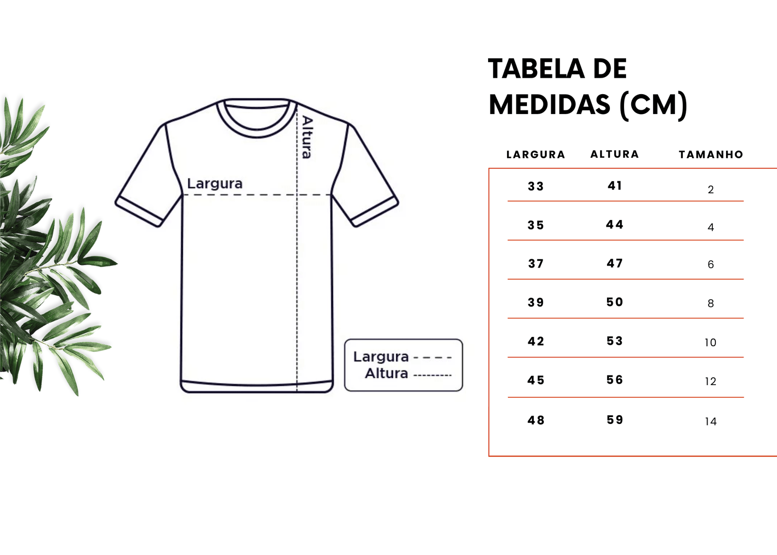 Camiseta Infantil Florzinha de Nanã 2 Size Chart