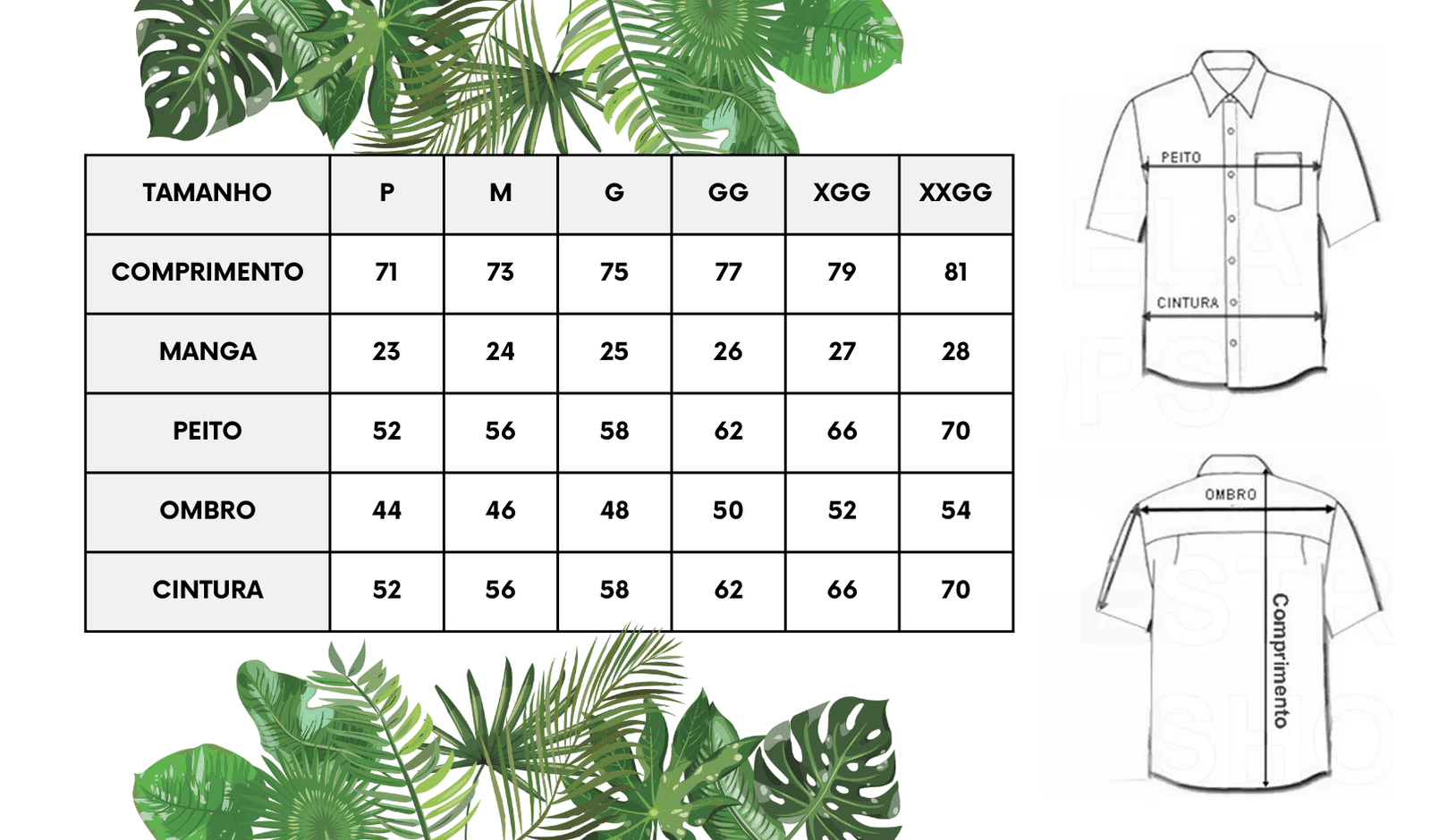 Camisa Social Zé Pilintra no cristo 3 Size Chart