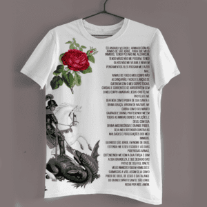 Camiseta branca São Jorge com oração
