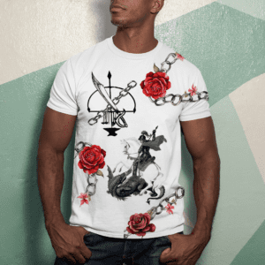 Camiseta São Jorge e Ogum com rosas