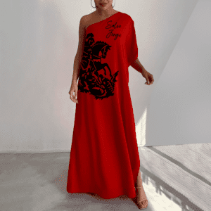 Vestido ombro único Estampa total São Jorge