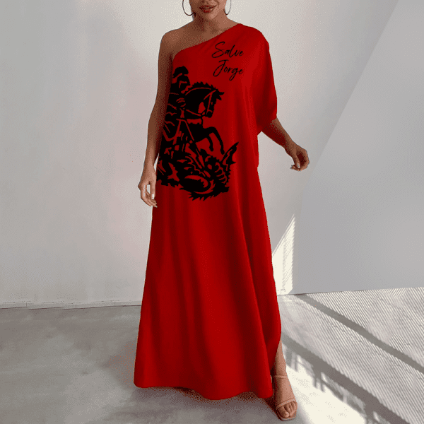 Vestido ombro único Estampa total São Jorge