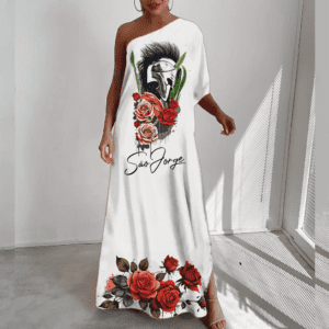 Vestido ombro único longo São Jorge com flores