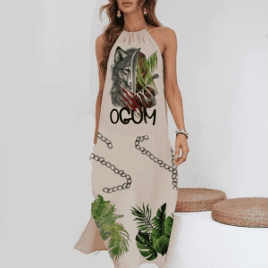 Vestido de alça bege Ogum e correntes