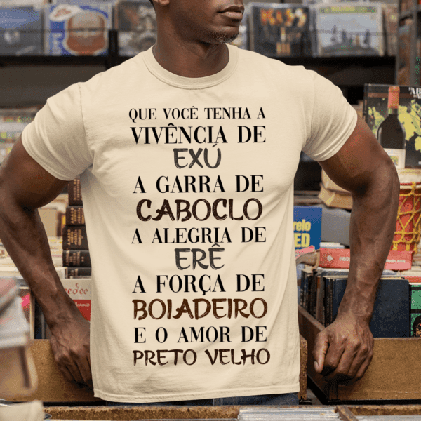 Camiseta de Axé fé nas entidades bege