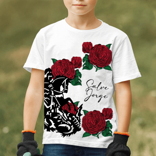 Camiseta infantil São Jorge Com Rosas