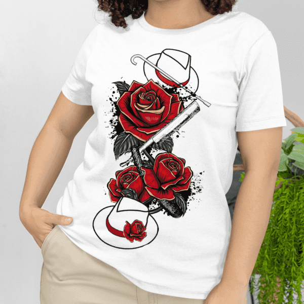 Camiseta Zé Pilintra e Maria Navalha rosas