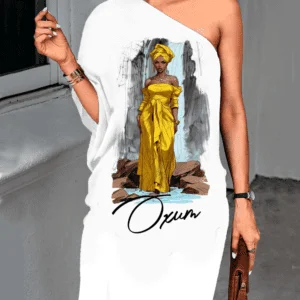 Vestido ombro único Oxum na cachoeira