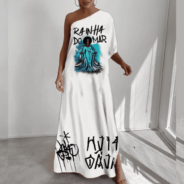Vestido ombro Único Longo Yemanjá pixação