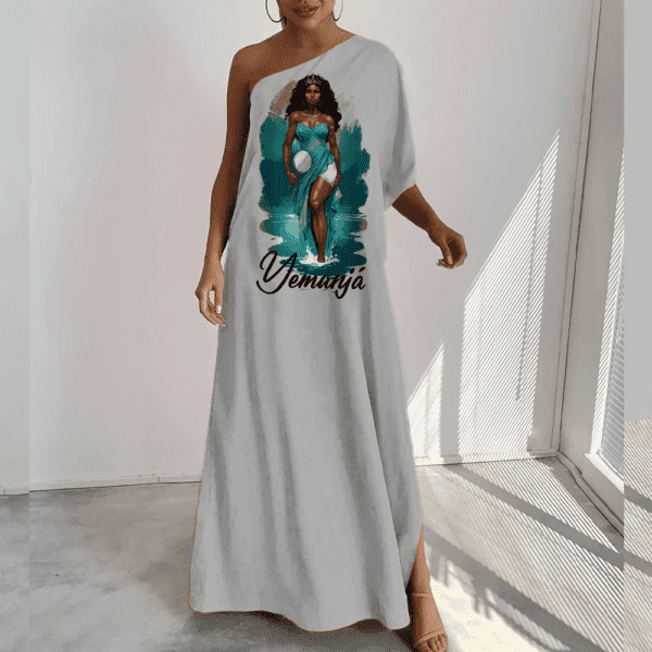 Vestido ombro único longo Yemanjá na água
