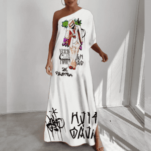 Vestido ombro único longo Zé Pilintra pixação
