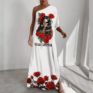 Vestido ombro único Rosa Caveira