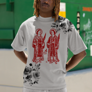 Camiseta Cosme e Damião florido