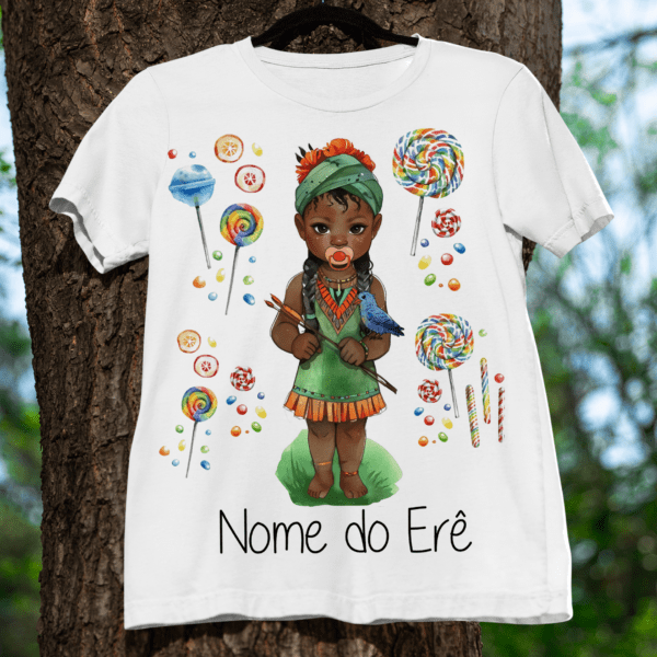 Camiseta Erê menina de Oxóssi vestido verde