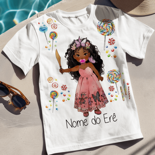 Camiseta Erê de Iansã vestido rosa