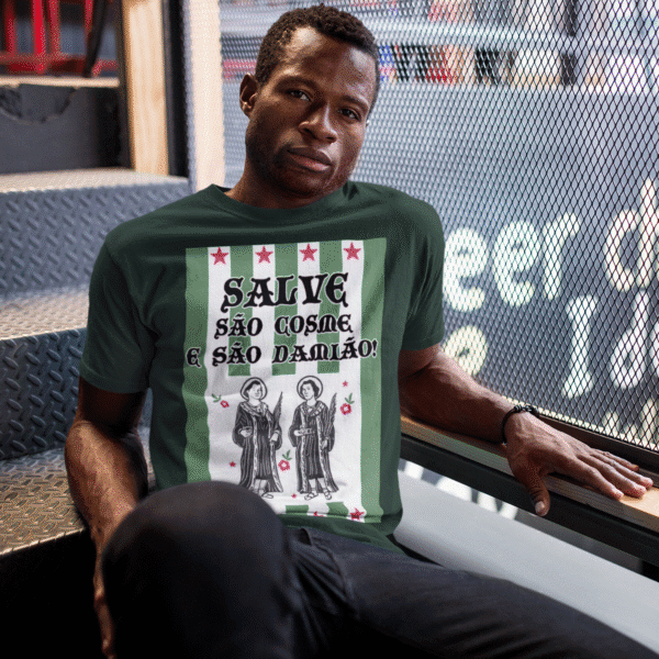 Camiseta Cosme e Damião saco de doces