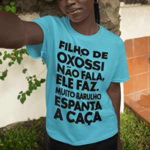 Camiseta Filho de Oxóssi frase azul