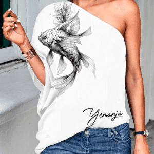 Blusa ombro único peixe de Yemanjá