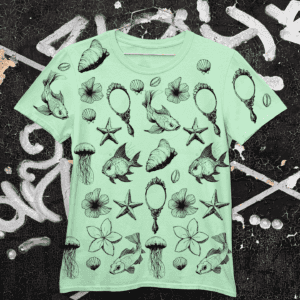 Camiseta Yemanjá elementos verde água