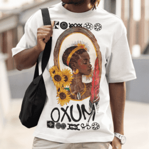 Camiseta Oxum e pena de Acodidé