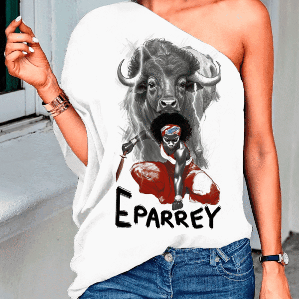Blusa ombro único Iansã e búfalo