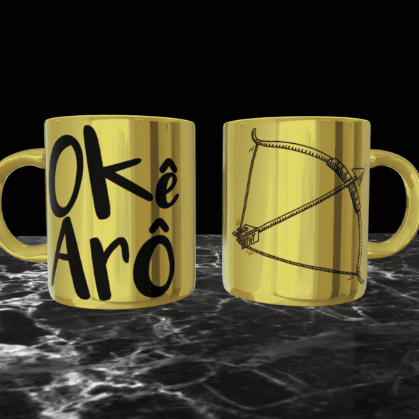 Caneca Okê Arô Oxóssi dourada