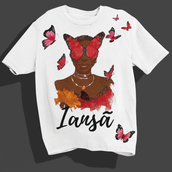 Camiseta Iansã com borboleta no rosto