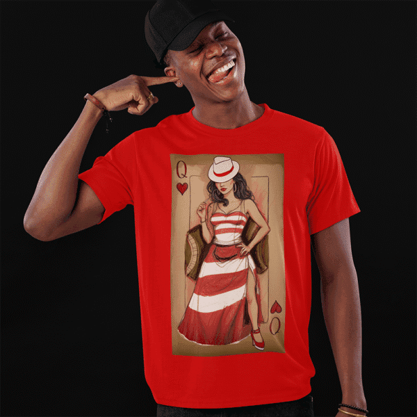 Camiseta Maria Navalha rainha de copas vermelha