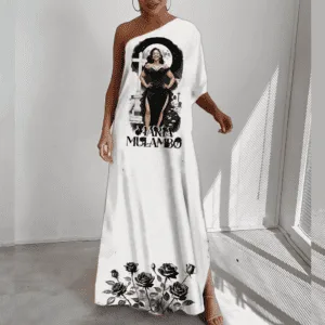 Vestido ombro único longo Maria Mulambo no cemitério