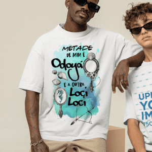 Camiseta Metade Yemanjá e Logun Edé