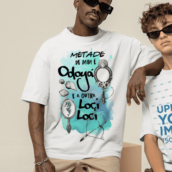 Camiseta Metade Yemanjá e Logun Edé