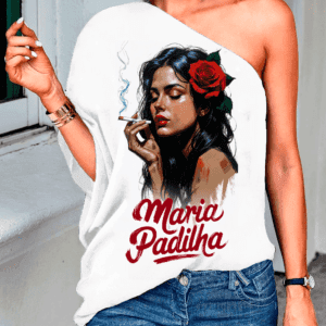 Blusa de um ombro só Maria Padilha fumando