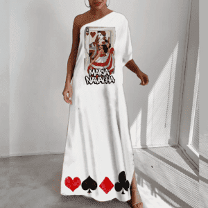 Vestido de ombro único Maria Navalha rainha de copas