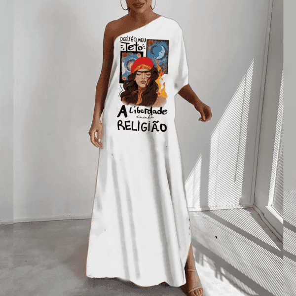 Vestido longo ombro único Cigana lema