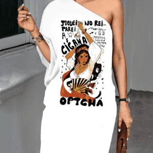 Vestido ombro único ponto de Cigana