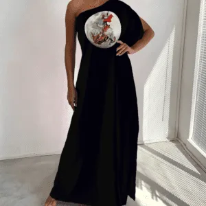 Vestido ombro único São Jorge na lua