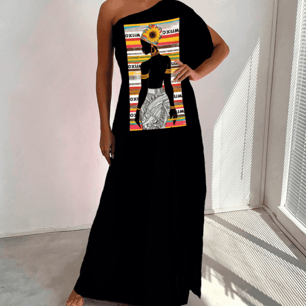 Vestido ombro único Oxum África