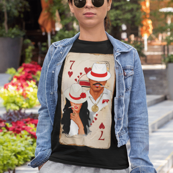 Camiseta Maria Navalha e Zé Pilintra na carta preto