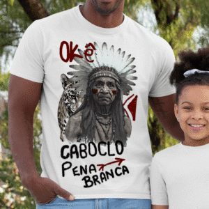 Camiseta Okê Caboclo Pena Branca e onça