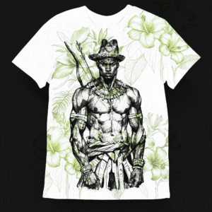 Camiseta Oxóssi com flores branca