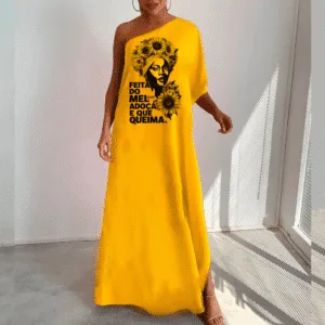 Vestido ombro único Sou mel de Oxum