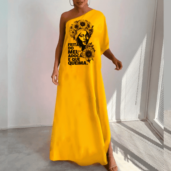 Vestido ombro único Sou mel de Oxum