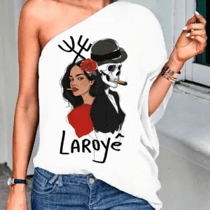 Blusa ombro único Laroyê Exú e Pombagira
