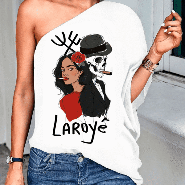 Blusa ombro único Laroyê Exú e Pombagira