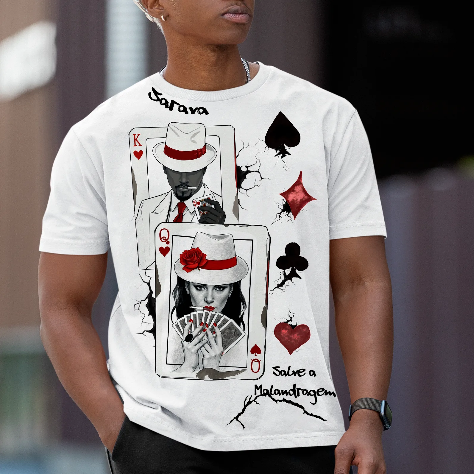 Camiseta Maria Navalha e Zé Pilintra rachaduras