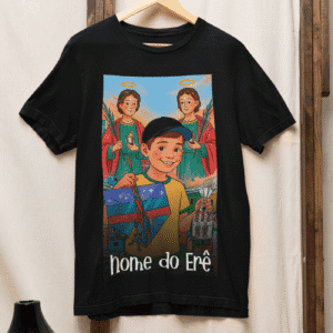 Camiseta Cosme e Damião e erê branquinho
