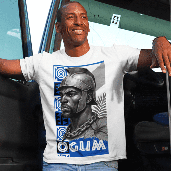 Camiseta Ogum azul e branco branco