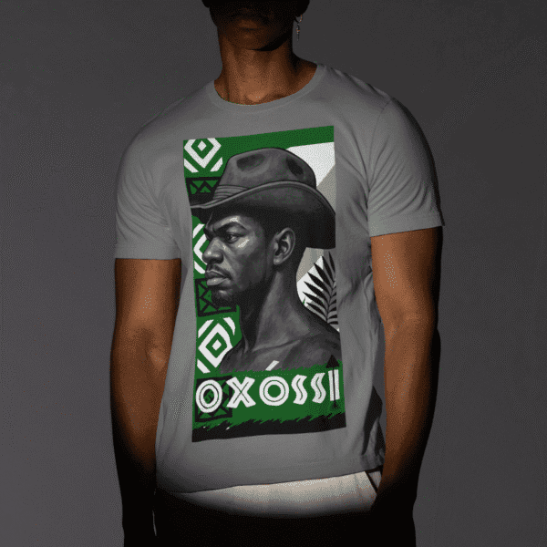 Camiseta Oxóssi verde e branco cinza