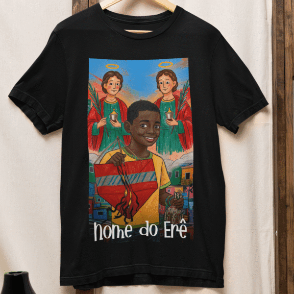 Camiseta Cosme e Damião e erê pretinho