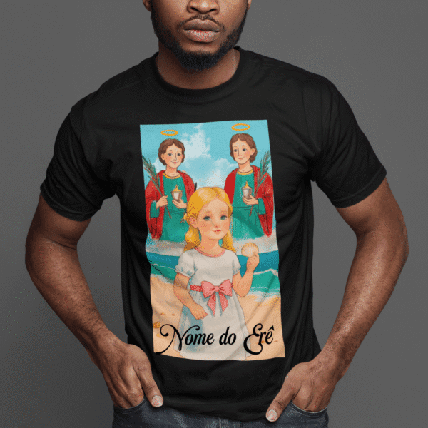Camiseta Cosme e Damião e erê loirinha